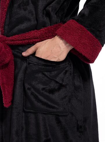 Mens Hooded Robe Ultra Soft Fluffy Flannel with Big Pockets Luxurious House Coat Fleece Plush Calf Length Bathrobe in Saudi Arabia