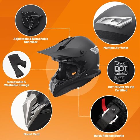 Adult Motocross Dirt Bike Helmet with Goggle, Gloves & Mask Dirt Bike ATV Helmet for Unisex-Adult Men Women Adjustable Sun Visor DOT/FMVSS-218 Off-Road Motorcycle Helmet UTV Helmet Downhill in Kuwait