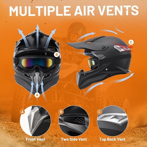 Adult Motocross Dirt Bike Helmet with Goggle, Gloves & Mask Dirt Bike ATV Helmet for Unisex-Adult Men Women Adjustable Sun Visor DOT/FMVSS-218 Off-Road Motorcycle Helmet UTV Helmet Downhill in Kuwait
