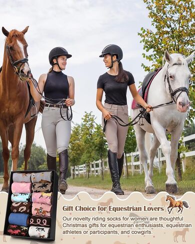 XTINMEE 12 أزواج مضحكة جوارب ركوب الخيل للنساء للنساء الجدة القطن الفروسية الجوارب عالية الجوارب هدية عيد الميلاد الغربية لعشاق الخيول in Saudi Arabia