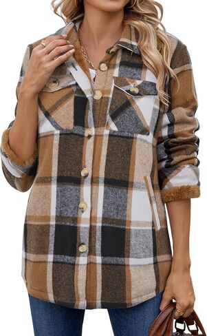 Zeagoo Women's Fleece Sherpa Jacket Casual Long Sleeve Button Down Flannel Shacket Shirt Winter Coat with Pockets in Saudi Arabia