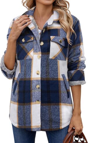 Zeagoo Women's Fleece Sherpa Jacket stack leghal long long button down flannel shirt shirt winter with with mobicets in Kuwait
