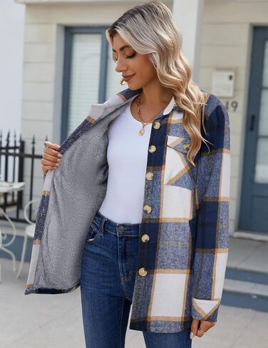 Zeagoo Women's Fleece Sherpa Jacket stack leghal long long button down flannel shirt shirt winter with with mobicets in Kuwait