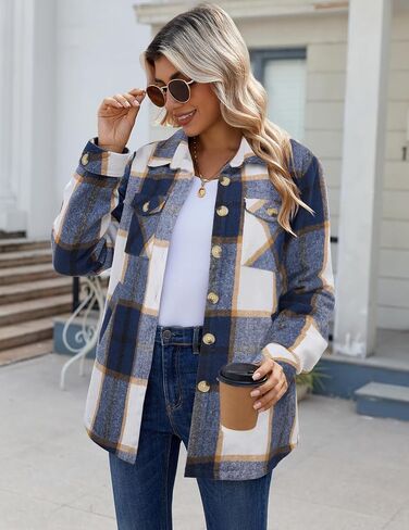 Zeagoo Women's Fleece Sherpa Jacket stack leghal long long button down flannel shirt shirt winter with with mobicets in Kuwait