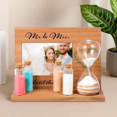 Blosssound Wedding Sand Ceremony Set Wooden Photo Frame Hourglass Funnel 2 Sand 2 Glass Bottles Picture Frame Sand Mixing Set Unity Sand Kit for Weddings Ceremony Beach Wedding Supplies in Saudi Arabia
