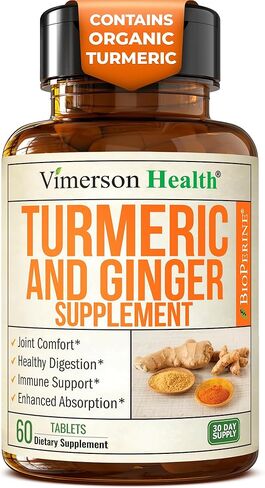 Turmeric Supplement and Ginger Root Joint Support Supplement - Turmeric Curcumin Supplement 95% Curcuminoids. Contains Organic Turmeric with Black Pepper (Bioperine) for Max Absorption. 2 Pack in Kuwait