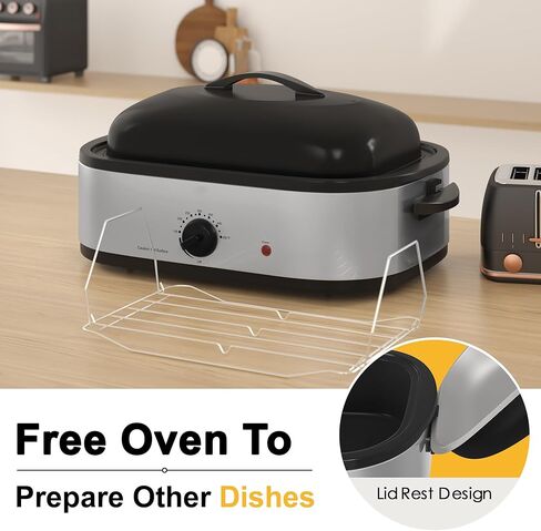 فرن شواء كهربائي سعة 14 لترًا مع وظيفة طباخ بطيء، بوفيه فرن شواء ديك رومي مع غطاء ذاتي التغطية، مقلاة قابلة للإزالة، مقابض باردة الملمس، سهل التنظيف، فضي in Kuwait