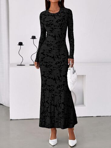 BTFBM Wedding Guest Dresses for Women 2025 Fall Elegant Floral Lace Ruched Long Sleeve Bodycon Cocktail Party Maxi Dress in Saudi Arabia