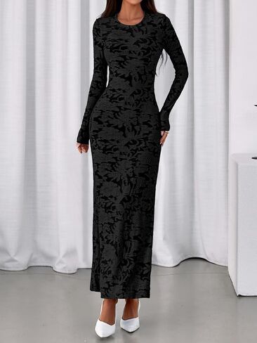BTFBM Wedding Guest Dresses for Women 2025 Fall Elegant Floral Lace Ruched Long Sleeve Bodycon Cocktail Party Maxi Dress in Saudi Arabia