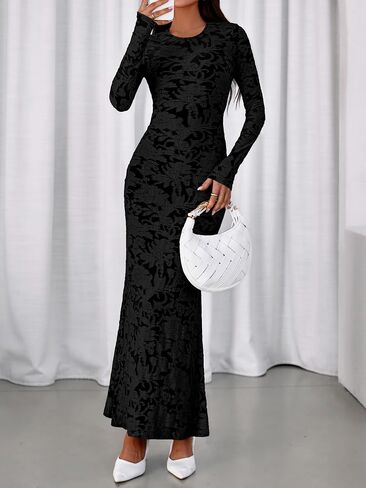 BTFBM Wedding Guest Dresses for Women 2025 Fall Elegant Floral Lace Ruched Long Sleeve Bodycon Cocktail Party Maxi Dress in Saudi Arabia