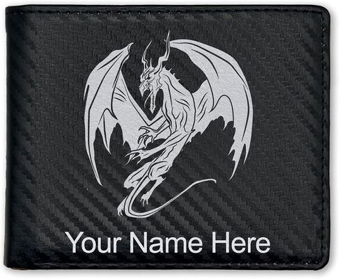 Lasergram Faux Leather Bi-Fold Wallet ، Dragon ، Personiped Engraving (Black with Gold) in Saudi Arabia