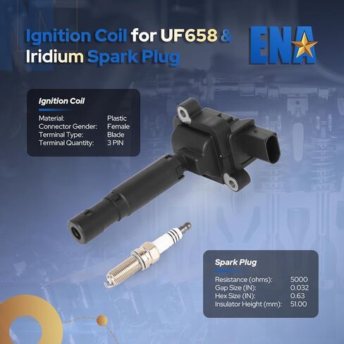 مجموعة ENA من 4 لفائف الإشعال مع 4 Iridium Spark Plug 1.8 متوافقة مع Mercedes-Benz 2012 2013 2014 C250 ، 2012 2014 2014 SLK250 1.8L REPLACEMNT لـ UF658 93911 C931 IC761 A0001502580 in Kuwait