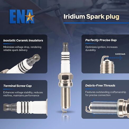 مجموعة ENA من 4 لفائف الإشعال مع 4 Iridium Spark Plug 1.8 متوافقة مع Mercedes-Benz 2012 2013 2014 C250 ، 2012 2014 2014 SLK250 1.8L REPLACEMNT لـ UF658 93911 C931 IC761 A0001502580 in Kuwait