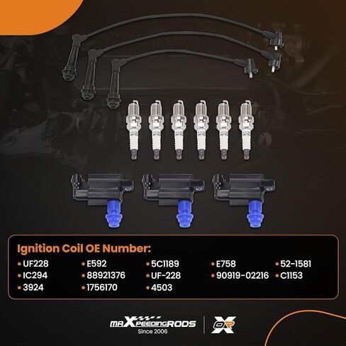 مجموعة MaxPeedingRods UF228 من 3 لفائف الإشعال مع 6 شمعات شرارة و 3 مجموعة سلكية لوكس GS300 IS300 SC300 3.0L 1998-2005 ، لتويوتا أعلاه 3.0L 1998 ، ignition Coil Kit استبدال E592 ، 5C1189 ، E758 in Kuwait