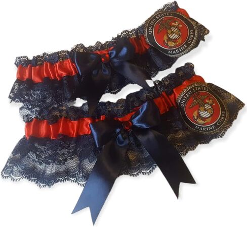 Handcrafted Red & Navy Blue Wedding 2pc Garter Set Made Using Marines Fabric in Saudi Arabia