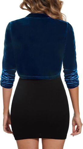 MINTLIMIT Women's Velvet Bolero Shrug Top Ruched 3/4 Sleeve Open Front Cocktail Party Cropped Cardigan for Dress in Kuwait