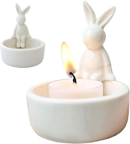 حامل شمعة Tealight ، حامل شمعة أرنب مضحكة مضحكة ، حاملي خزفي من السيراميك لغرفة المعيشة ، هدايا الشموع لمحبي الأرانب ضوء الشاي in Kuwait