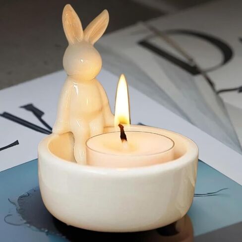 حامل شمعة Tealight ، حامل شمعة أرنب مضحكة مضحكة ، حاملي خزفي من السيراميك لغرفة المعيشة ، هدايا الشموع لمحبي الأرانب ضوء الشاي in Kuwait