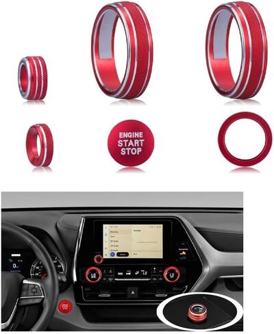 for Toyota Highlander 2023 2024 2025 Accessories (Does not fit Grand Highlander) - 6 Piece Set, Mirror Adjuster, Radio Control, Air Conditioning, Start Button Cover/Ring (red) in Saudi Arabia
