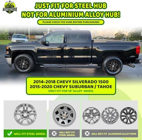 Autowiki 18 "Hubcaps for 2014-2018 Chevy Silverado 1500 ، 2019 Chevy Silverado 1500 LD ، 2015-2020 Chevy Suburban/Tahoe 18 Inch Alloy Penter for Chevy Snap-On Set of 4 ، Black Lacquer in Saudi Arabia