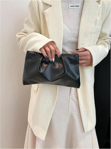 OYOANGLE Women's PU Leather Clutch Purses Small Zipper Ruched Minimalist Handbag in Saudi Arabia