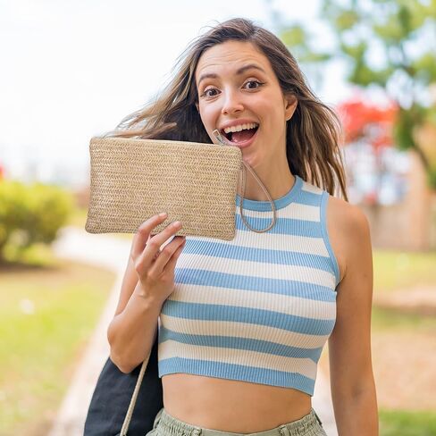 كتب جيب من المنسوجة يدويًا ، حقيبة قابض للسيدات ، حقيبة معصم بوهيمية ، محفظة مخلب القش مع مقبض ، محافظ معصم سحاب للنساء أعمال السفر in Saudi Arabia