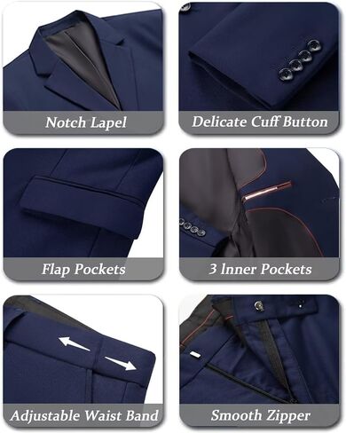 Mens 2 Piece Slim Fit Suit Set Two Button Solid Suit Jacket Pants with Tie Notch Lapel Casual Wedding Suits in Kuwait