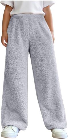 Girl Plush Fuzzy Pants Winter Warm Pants Straight Leg Pant Casual Fleece Trouser Soft Comfy Fluffy Pant with Pockets in Kuwait
