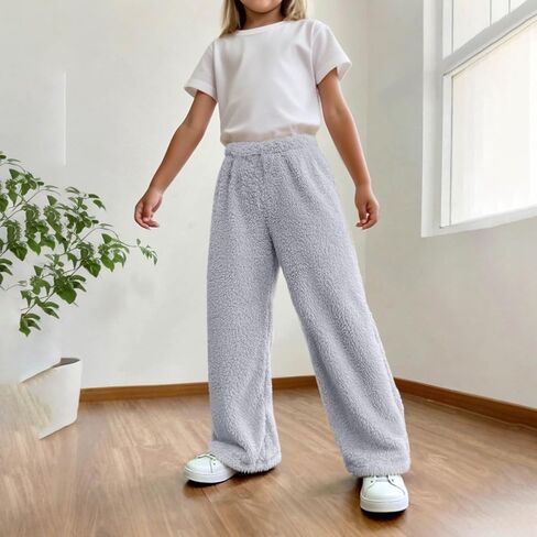 Girl Plush Fuzzy Pants Winter Warm Pants Straight Leg Pant Casual Fleece Trouser Soft Comfy Fluffy Pant with Pockets in Kuwait