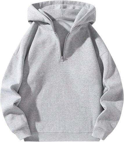 QJQ Men's Quarter Zip Up Hoodie Long Sleeve Drop Shoulder Fleece Sweatshirt Casual Pullover Hoodies Streetwear in Saudi Arabia
