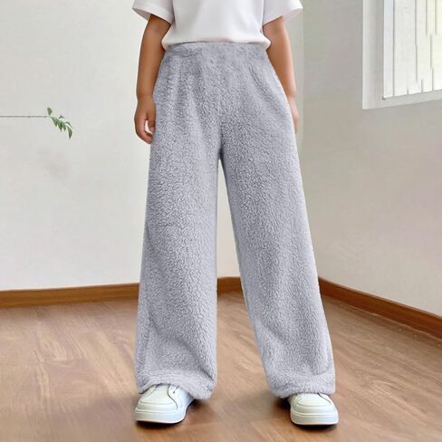 Girl Plush Fuzzy Pants Winter Warm Pants Straight Leg Pant Casual Fleece Trouser Soft Comfy Fluffy Pant with Pockets in Kuwait