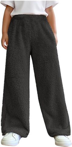 Girl Plush Fuzzy Pants Winter Warm Pants Straight Leg Pant Casual Fleece Trouser Soft Comfy Fluffy Pant with Pockets in Kuwait