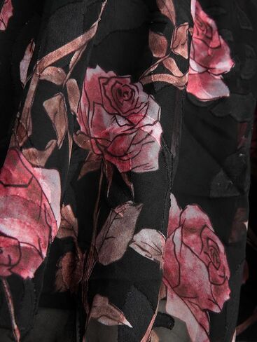 Rosegal Plus Size Women Gothic T-Shirt 2 in 1 Top Cold Shoulder Chiffon Bell Sleeves Rose Flower Print Lace Up Flowy Top in Saudi Arabia