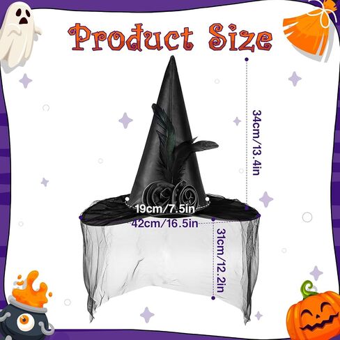 Purple Witch Hat Women, Witches Hat, Halloween Witch Hats for Party Men Adult Girls Costume Cosplay Velvet Witch Hat with Soft Lace Mesh Rose Flower and Feather in Saudi Arabia