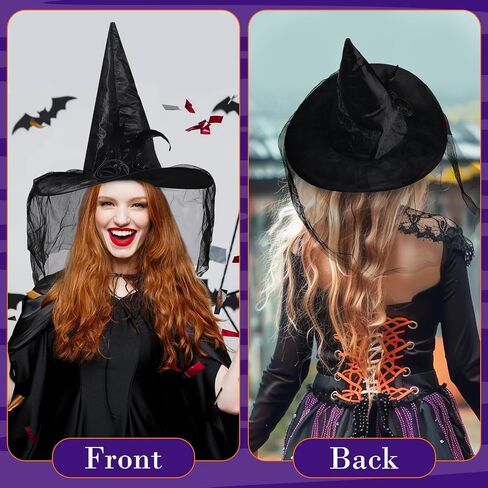 Purple Witch Hat Women, Witches Hat, Halloween Witch Hats for Party Men Adult Girls Costume Cosplay Velvet Witch Hat with Soft Lace Mesh Rose Flower and Feather in Saudi Arabia