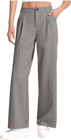 Girls Uniform Pants High Elastic Waisted Stretchy Long Slack Pant Formal Wide Leg Loose Fit Straight Dresses Trousers in Kuwait