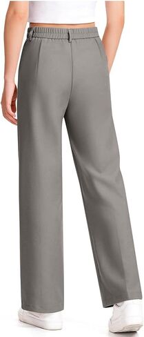 Girls Uniform Pants High Elastic Waisted Stretchy Long Slack Pant Formal Wide Leg Loose Fit Straight Dresses Trousers in Kuwait