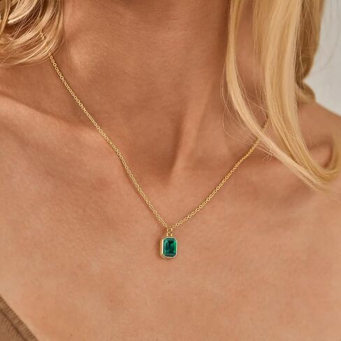 Layered Birthstone Necklace for Women Girls, 14K Gold-Plated Paperclip Chain Choker Necklace with Rectangle Birthstone Pendant Birthday Gifts for Women Girls Dainty Small in Saudi Arabia