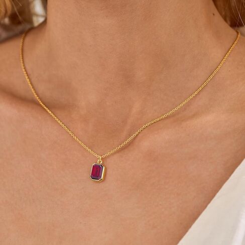 Layered Birthstone Necklace for Women Girls, 14K Gold-Plated Paperclip Chain Choker Necklace with Rectangle Birthstone Pendant Birthday Gifts for Women Girls Dainty Small in Saudi Arabia