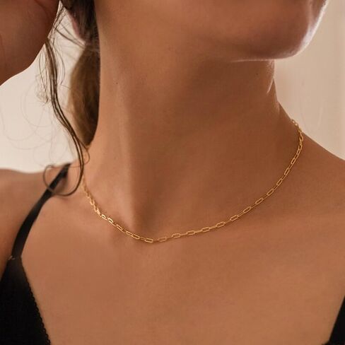Layered Birthstone Necklace for Women Girls, 14K Gold-Plated Paperclip Chain Choker Necklace with Rectangle Birthstone Pendant Birthday Gifts for Women Girls Dainty Small in Saudi Arabia