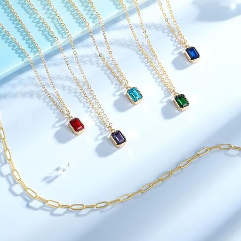 Layered Birthstone Necklace for Women Girls, 14K Gold-Plated Paperclip Chain Choker Necklace with Rectangle Birthstone Pendant Birthday Gifts for Women Girls Dainty Small in Saudi Arabia