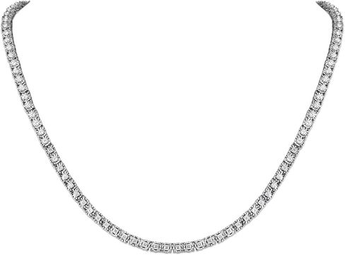 Belacqua 2 Carat Round Lab Grown Diamond Tennis Necklaces in Sterling Silver, Chain Length 16.5 Inches, Round Cut 3.7 mm, J-K Color, I1-I2 Clarity, 75% Diamond Coverage, Gift Box Included in Saudi Arabia
