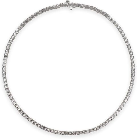 Belacqua 2 Carat Round Lab Grown Diamond Tennis Necklaces in Sterling Silver, Chain Length 16.5 Inches, Round Cut 3.7 mm, J-K Color, I1-I2 Clarity, 75% Diamond Coverage, Gift Box Included in Saudi Arabia