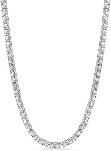 Belacqua 2 Carat Round Lab Grown Diamond Tennis Necklaces in Sterling Silver, Chain Length 16.5 Inches, Round Cut 3.7 mm, J-K Color, I1-I2 Clarity, 75% Diamond Coverage, Gift Box Included in Saudi Arabia