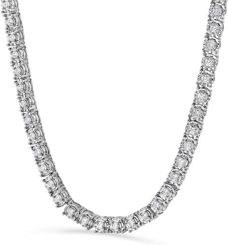 Belacqua 2 Carat Round Lab Grown Diamond Tennis Necklaces in Sterling Silver, Chain Length 16.5 Inches, Round Cut 3.7 mm, J-K Color, I1-I2 Clarity, 75% Diamond Coverage, Gift Box Included in Saudi Arabia