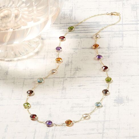 Ross-Simons 13.80 ct. t.w. Bezel-Set Multi-Gemstone Station Necklace in 14kt Yellow Gold in Saudi Arabia