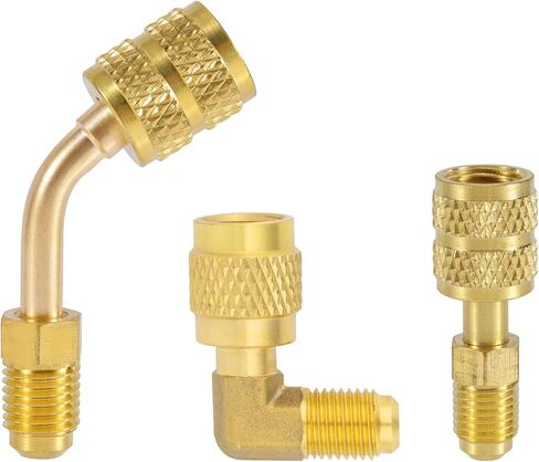 3pcs R410A Adapter for Mini Split System, 5/16" SAE Female to 1/4" SAE Male Flare Charging Vacuum Port Adapter Straight 45°& 90° Angle Adapters Fitting for HVAC Air Conditioner Refrigeration in Saudi Arabia