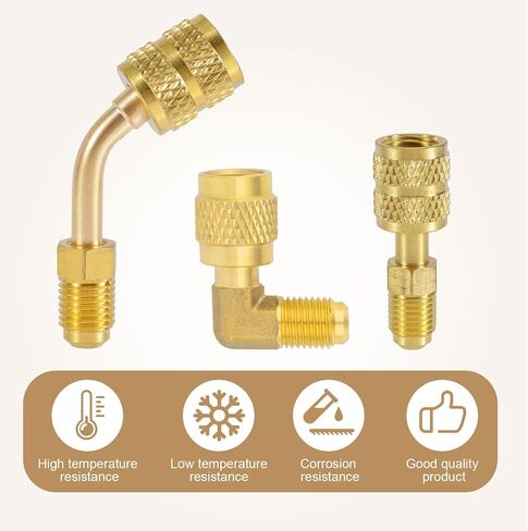 3pcs R410A Adapter for Mini Split System, 5/16" SAE Female to 1/4" SAE Male Flare Charging Vacuum Port Adapter Straight 45°& 90° Angle Adapters Fitting for HVAC Air Conditioner Refrigeration in Saudi Arabia
