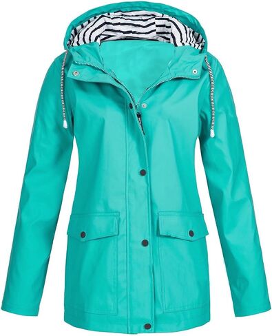 Womens Rain Jacket Waterproof Outdoor Raincoat with Hood Lightweight Travel Jackets Zip Up Windbreaker in Saudi Arabia