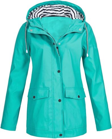 Womens Rain Jacket Waterproof Outdoor Raincoat with Hood Lightweight Travel Jackets Zip Up Windbreaker in Saudi Arabia